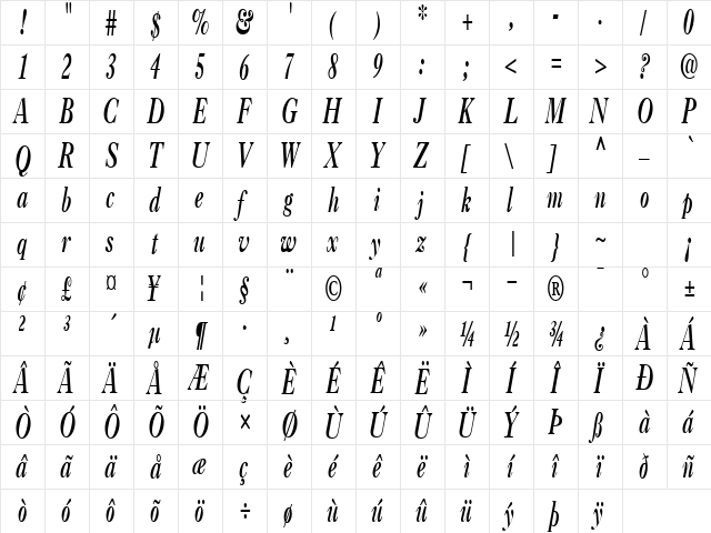 His Regular  glyph index