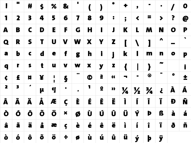 Bahij TheSansArabic Black Regular  glyph index