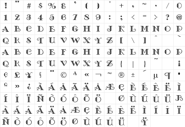 GEORGIANA Regular  glyph index