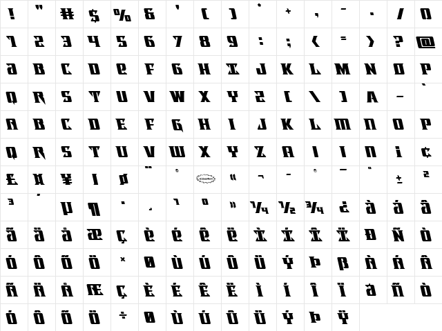 Lifeforce Leftalic Italic  glyph index