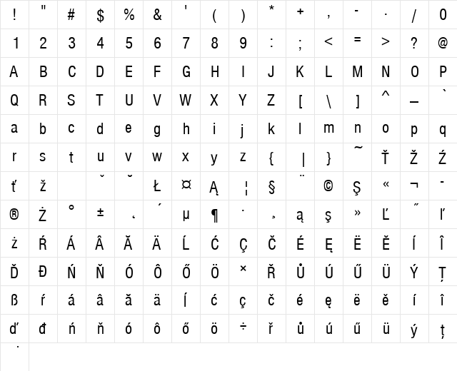 NimbusSanDEECon Regular  glyph index