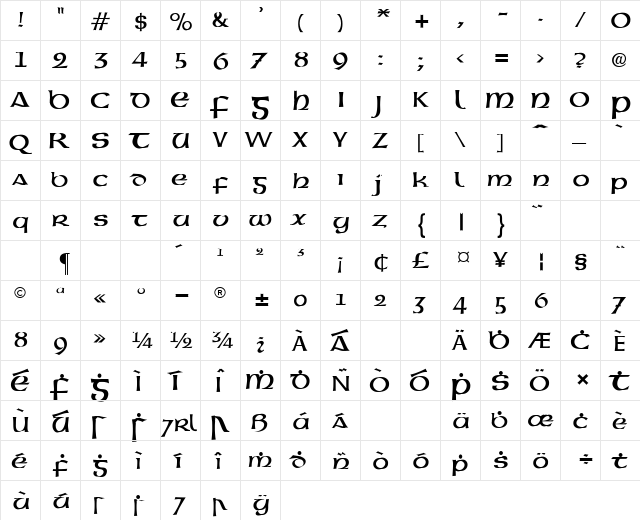 Gaeilge 1 Normal  glyph index