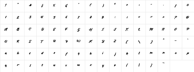 BlueSilky Regular  glyph index