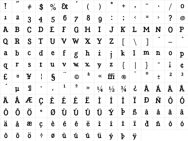 EquipoizeSerif Bold  glyph index