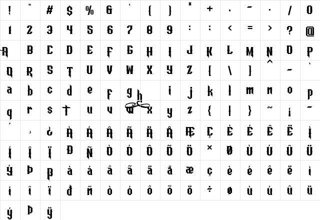 Aesthetic DEMO Regular  glyph index