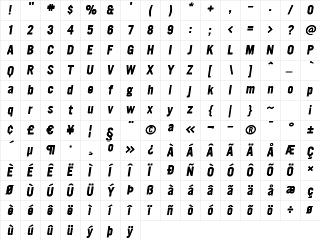 Ultramagnetic BoldOblique  glyph index
