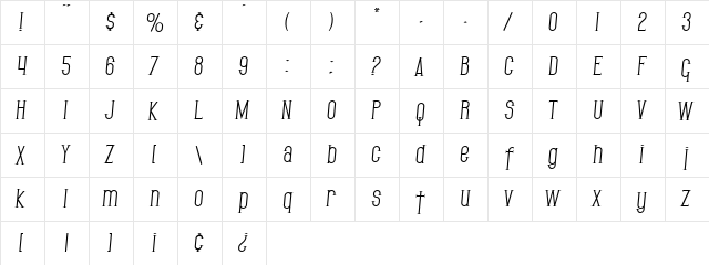 SF Gothican Italic  glyph index