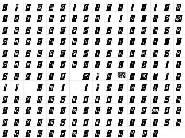 Blackout Italic  glyph index