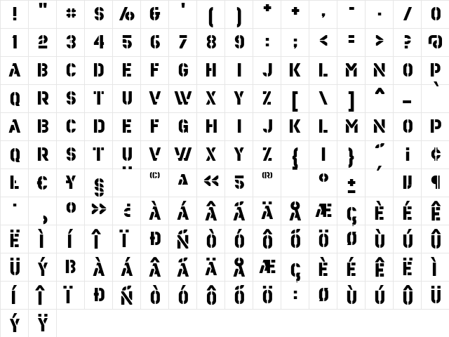 Estenceler Light  glyph index