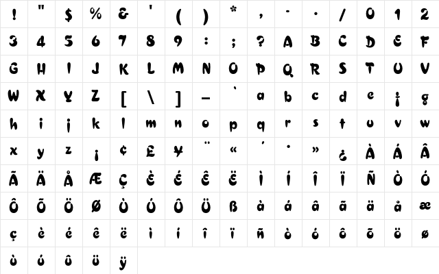 CroissantEF Regular  glyph index