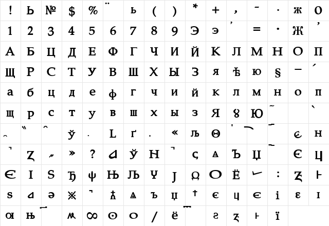 Constantin Bold  glyph index