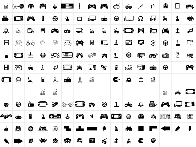 video games Regular  glyph index