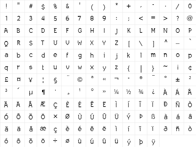 Leggodt LT Regular  glyph index
