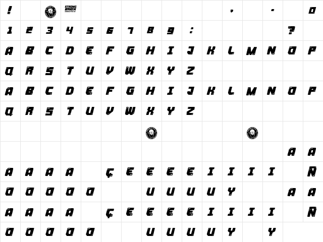 Strong Brain Regular  glyph index