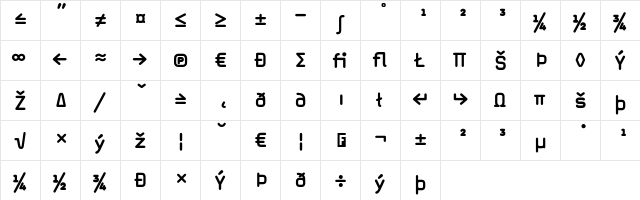MagdaClean BoldExpert  glyph index