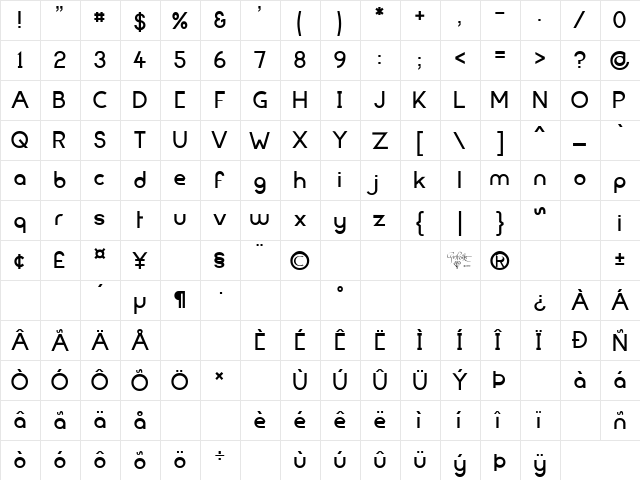 FortuneCity Regular  glyph index