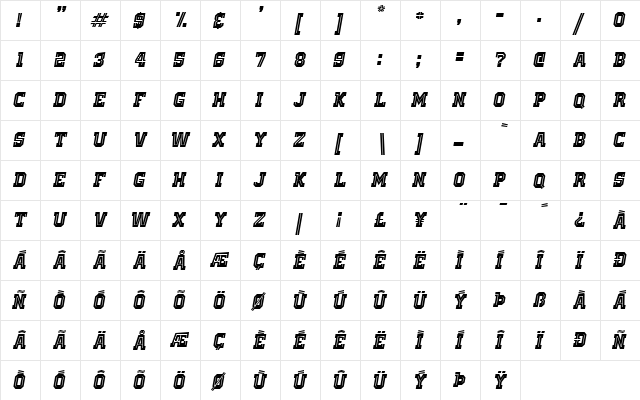 Old School United Inline Italic  glyph index
