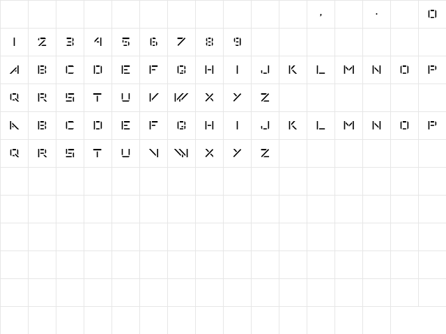P22 DeStijl Stencil Regular  glyph index