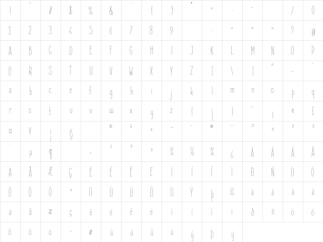 Elegant Sans Thin  glyph index
