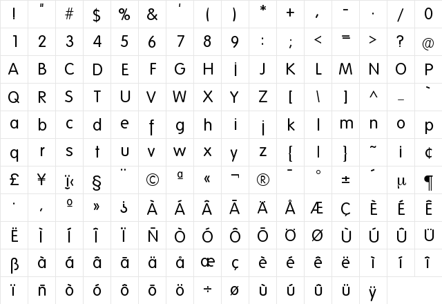 Folks Regular  glyph index