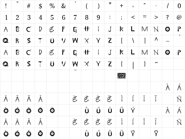 ToolShopCaps Regular  glyph index