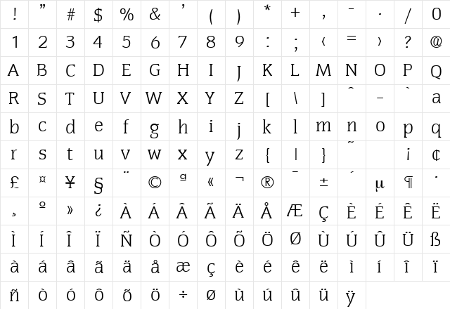 Congress-Serial-Light Regular  glyph index