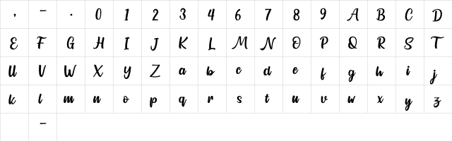 Northline Script Regular  glyph index
