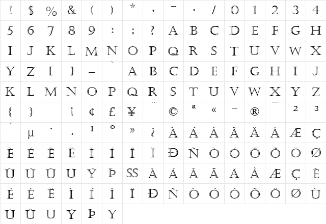 Castellar MT Regular  glyph index