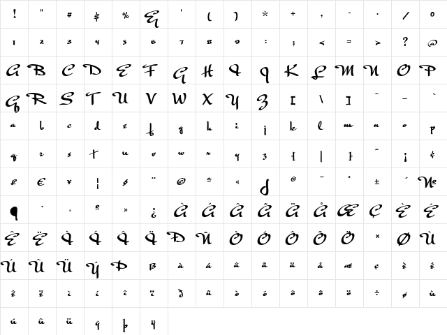 MrRafkin Regular  glyph index