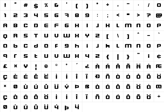 Blaster Eternal Regular  glyph index
