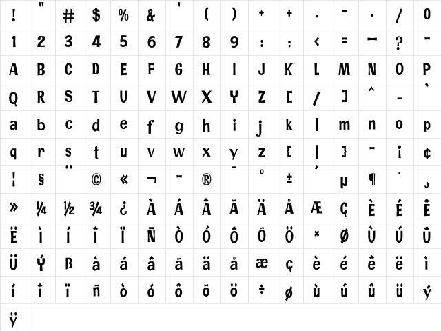 JMH PR COND Regular  glyph index