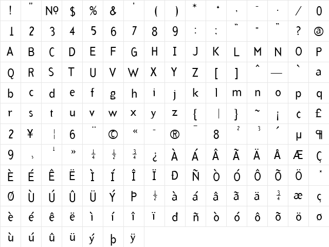 Arb Medium  glyph index