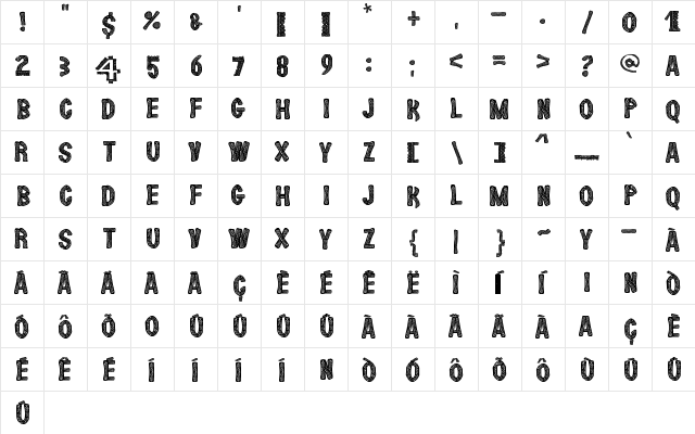 Lace Nice Regular  glyph index