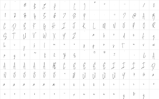 Salernitana Script Regular  glyph index