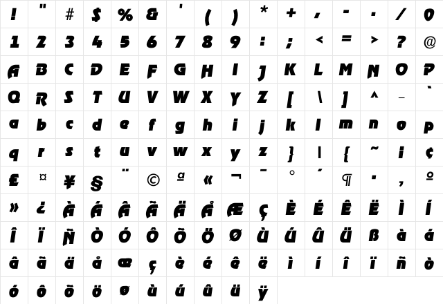 Iragtime Heavy  glyph index