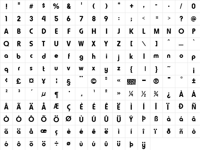 HammerFat Regular  glyph index