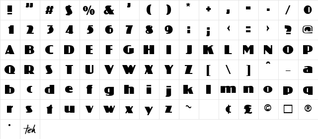 Coliseum Normal  glyph index