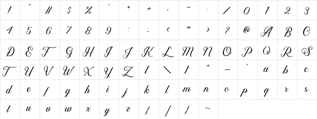 Kaylar DEMO Regular  glyph index