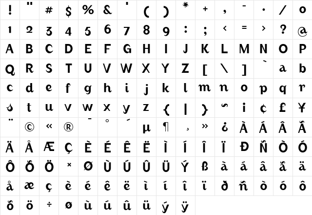 August RegularAlternate  glyph index