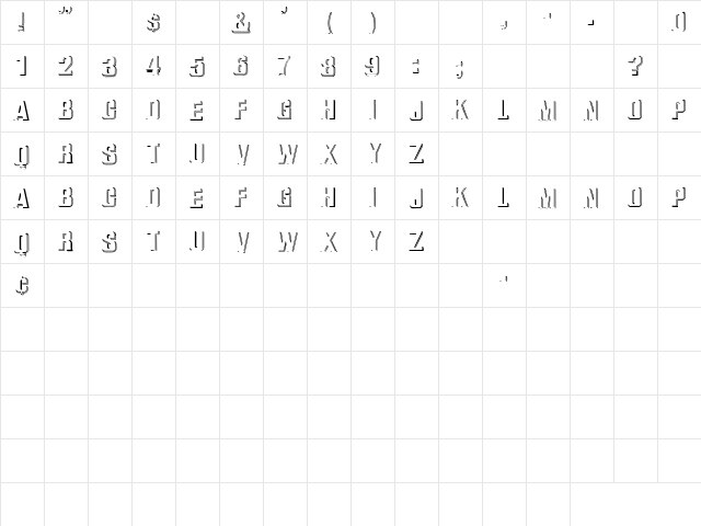 Shadow Box 2 Regular  glyph index