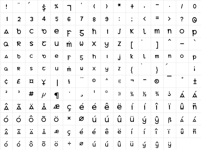 Gael B Regular  glyph index