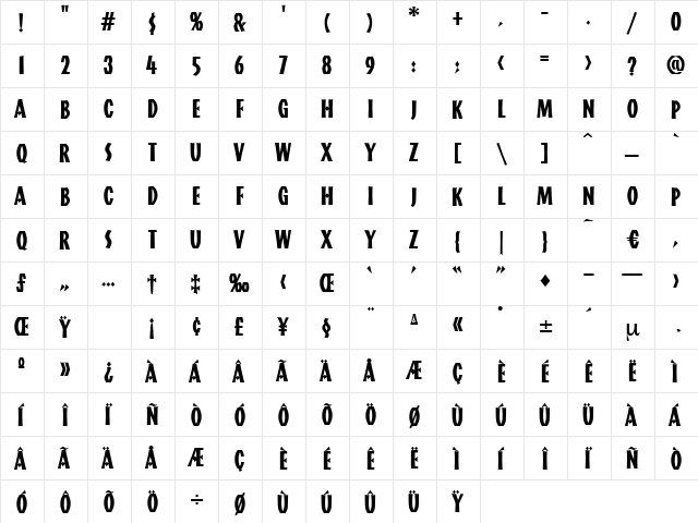 Diplomat Regular  glyph index