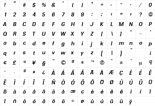 Rochester-Serial BoldItalic  glyph index
