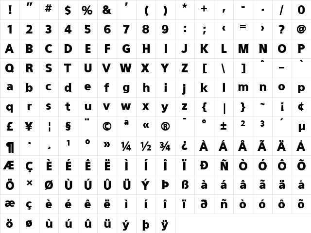 Eau Sans Black  glyph index