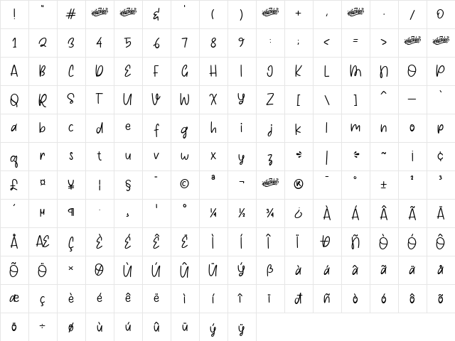 Salt & Pepper Regular  glyph index