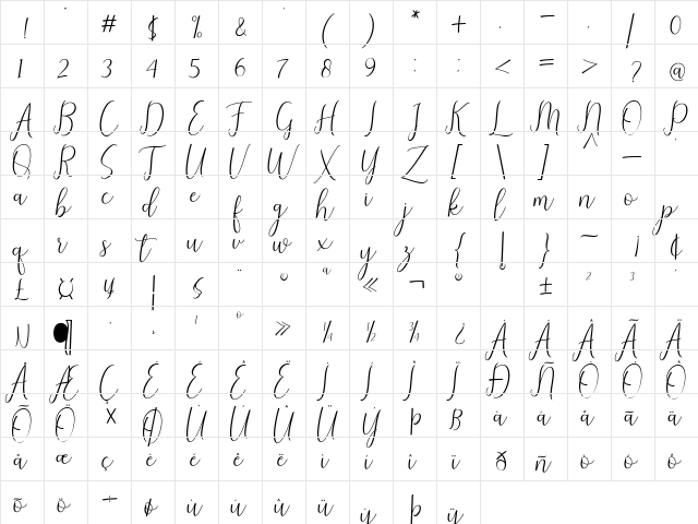 Stella Regular  glyph index