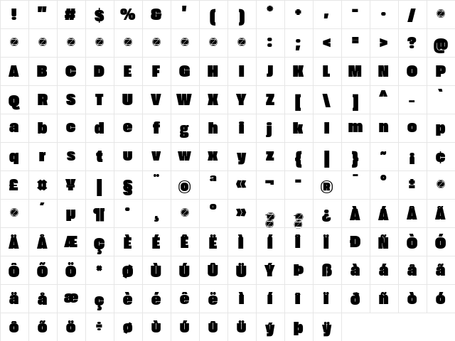 Extenda Trial 70 Peta  glyph index