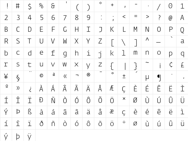 Fedra Mono Light  glyph index