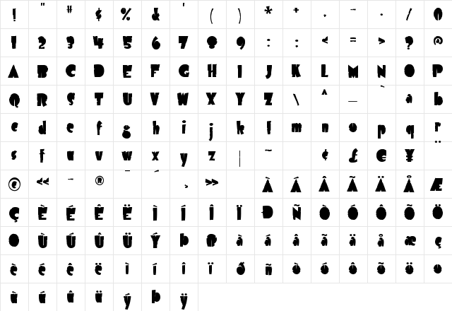 Airmole Antique Regular  glyph index