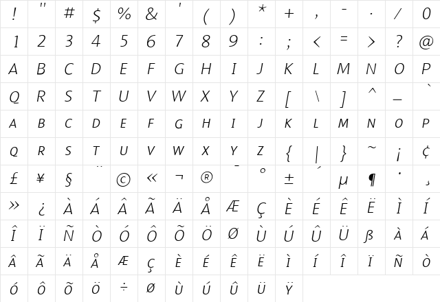 Malcom Medium Italic  glyph index